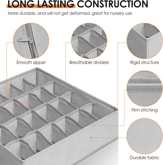 Criusia 16 Pack Sock Underwear Drawer Organizer, 96 Cells Dresser Organizer - Image 4