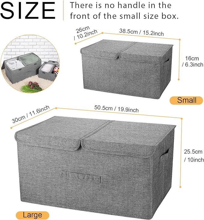 2 Pack Storage Boxes with Lids and Handles, Collapsible Linen Storage Bins - Image 7