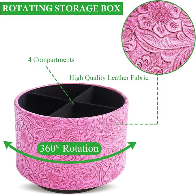 lizimandu Round Leather Art Supply Organizer, Remote Control Holder, 360 Degree - Image 3