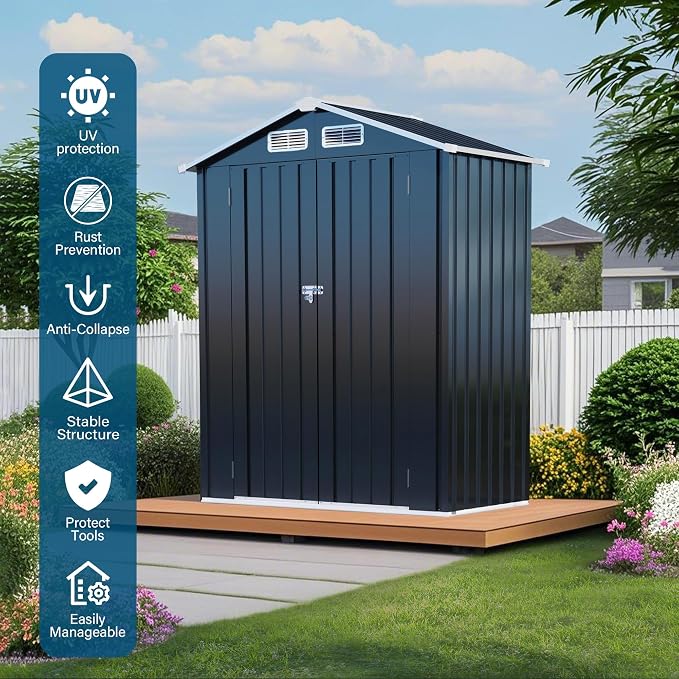 Metal Storage Shed, 5X3 FT Lockable Outdoor Tool Shed - Image 3