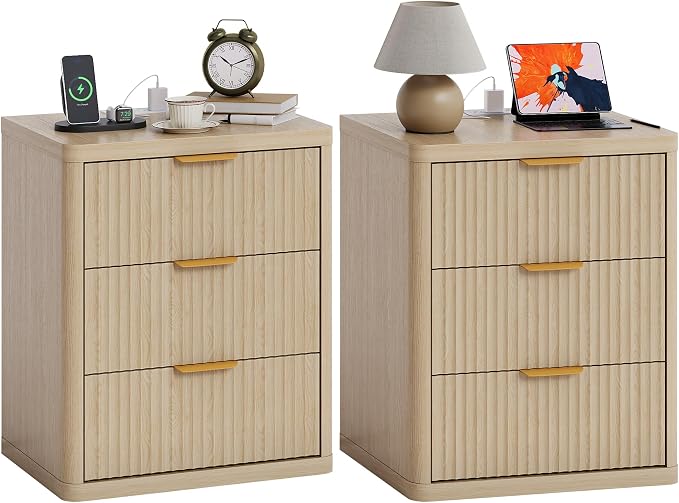 Fluted Nightstand Set of 2 by Boaeatu