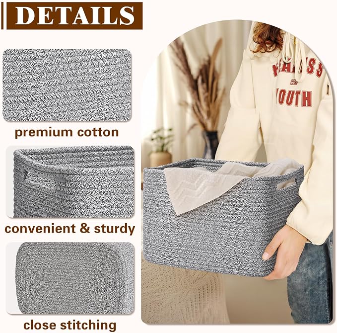Storage Baskets for Organizing, 4 Pack Storage Baskets for Shelves, Woven - Image 5