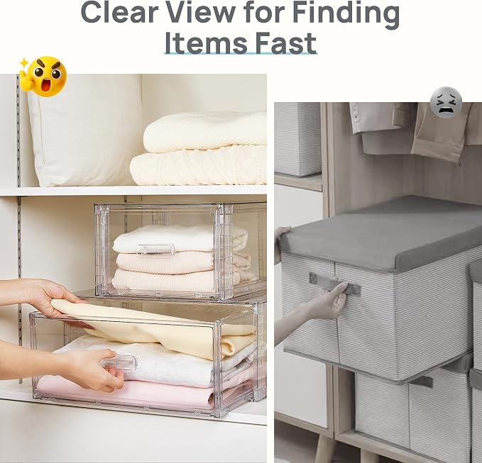Vtopmart 5-Piece Large & Medium Stackable Drawer Organizer Set, 108QT Clear - Image 5