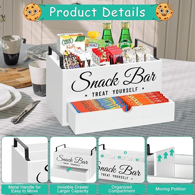 Snack Organizer for Countertop, Wood Pantry Storage Bins - Image 6