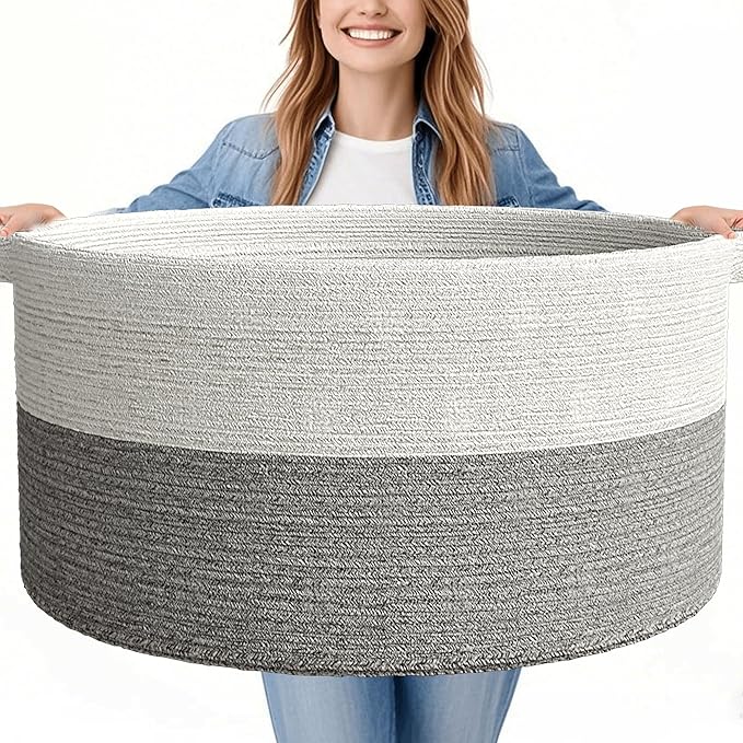 125L Extra Large Blanket Basket, Jumbo Laundry Woven Baskets Decorative Home by GOPAS
