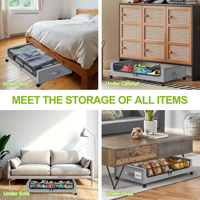 Under Bed Storage with Wheels, Under Bed Shoe Storage Organizer Bins, Rolling - Image 5