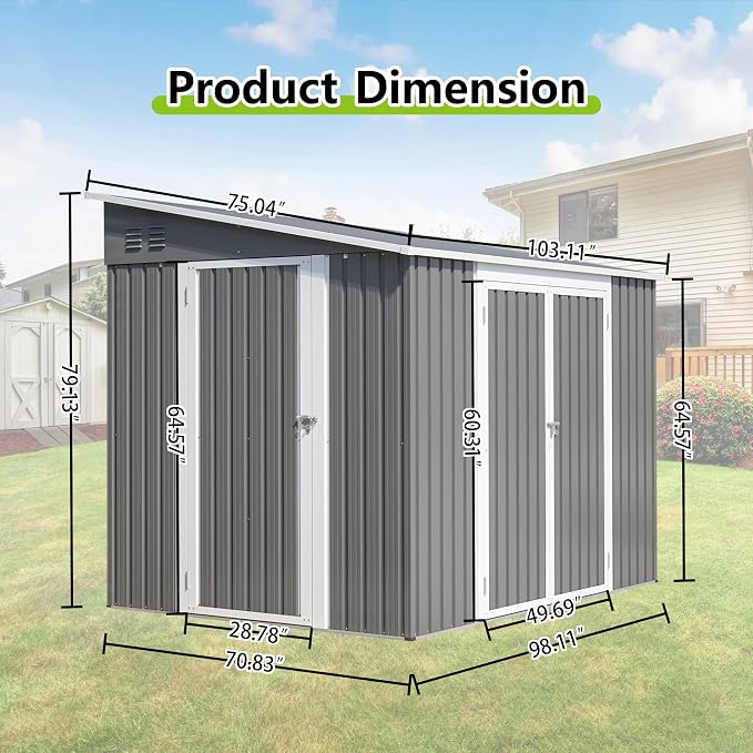 6x8FT Lean to Shed Metal Outdoor Storage Sheds - Image 2
