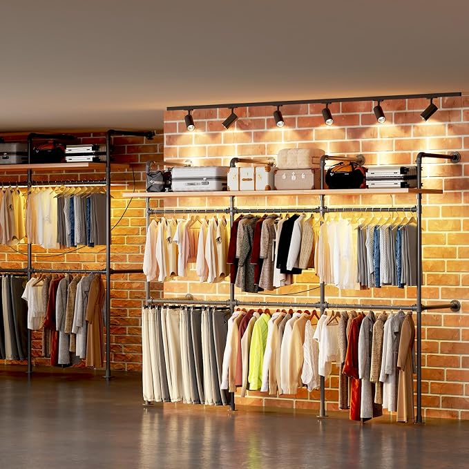 Industrial Pipe Clothing Rack, Reversible 79.7” Clothes Rack - Image 7
