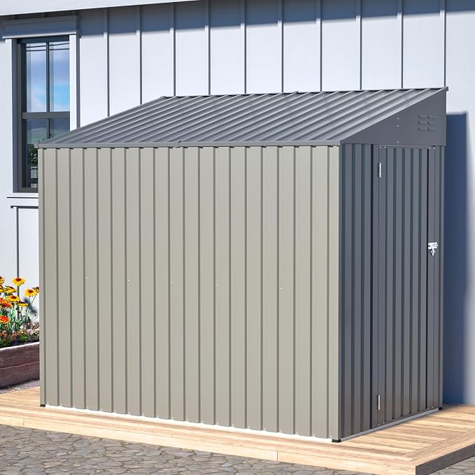 4x7 FT Outdoor Storage Shed, Lean to Lockable Metal Garden Shed Steel - Image 8