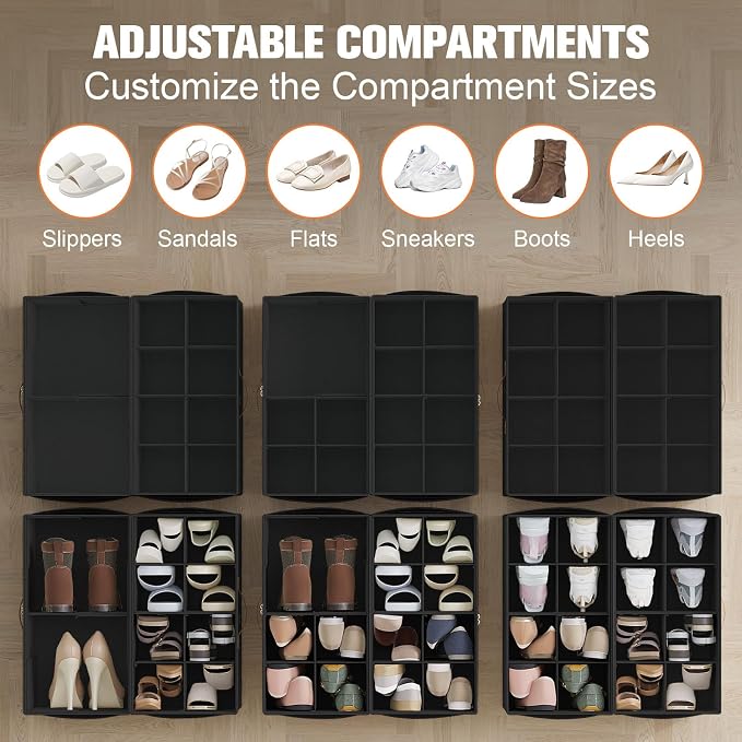 Shoe Organizer for Closet, 2 Pack Foldable Shoe Storage Organizer - Image 2