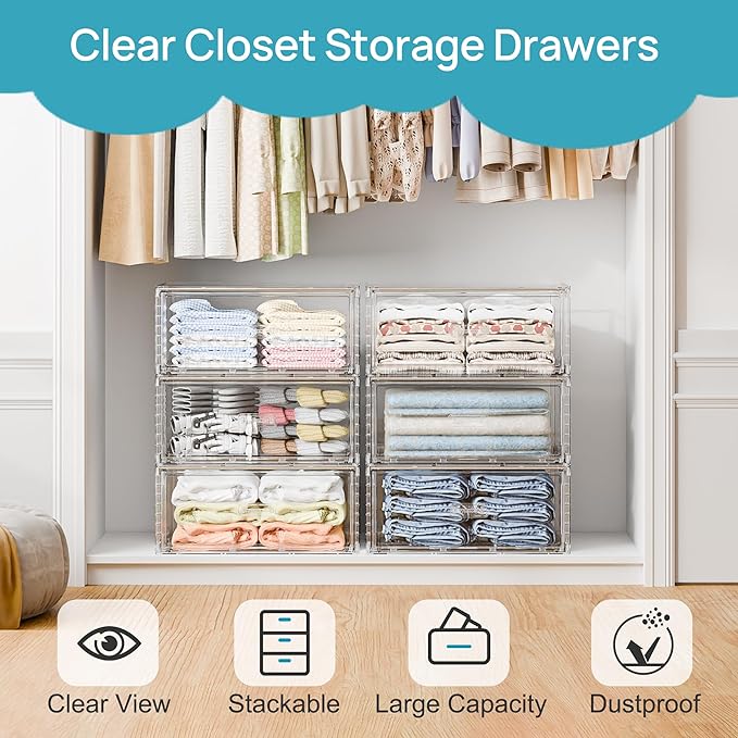Vtopmart 2 Pack Large Clear Stackable Storage Drawers 27QT, Easily Assemble - Image 4