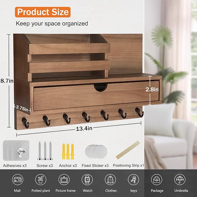 Key and Mail Holder for Wall, Mail Organizer Wall Mount - Image 2