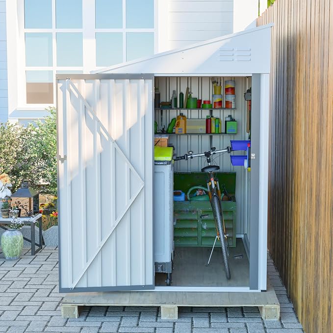 4x7 FT Outdoor Storage Shed, Lean to Lockable Metal Garden Shed Steel by Unknown