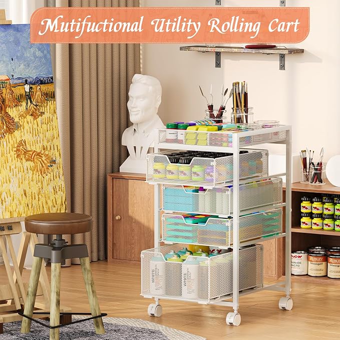 Rolling Utility Cart with 4 Drawers, Craft Organizer and Storage Carts with DIY - Image 3