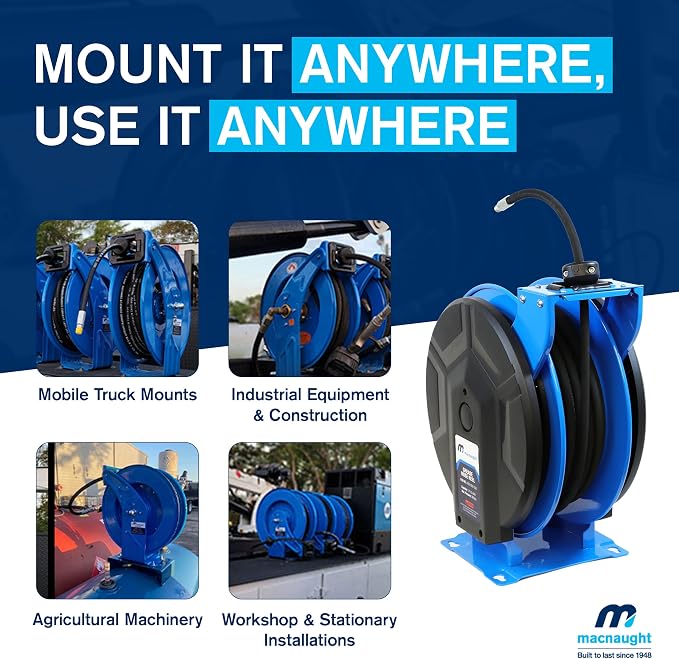 Macnaught M3 Slow Retraction Grease Safety Hose Reel 1/4” x 50 ft, Heavy Duty - Image 3