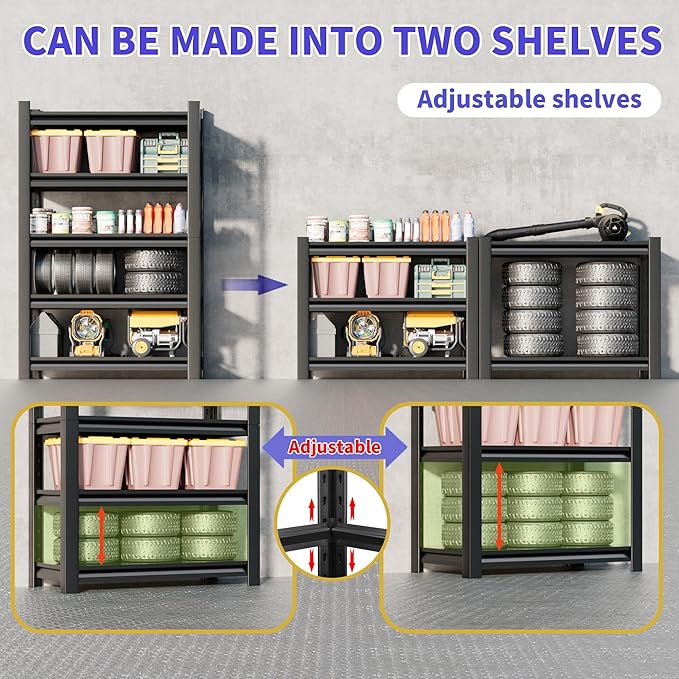 2 Sets Garage Shelving Unit 24" D x 48" W x 87" H Heavy Duty Storage Shelves - Image 6