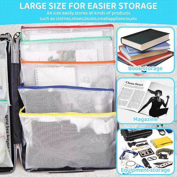 24pcs Mesh Zipper Pouch File Bags Puzzle Storage Bags, A4 13x9 Inches Large - Image 5