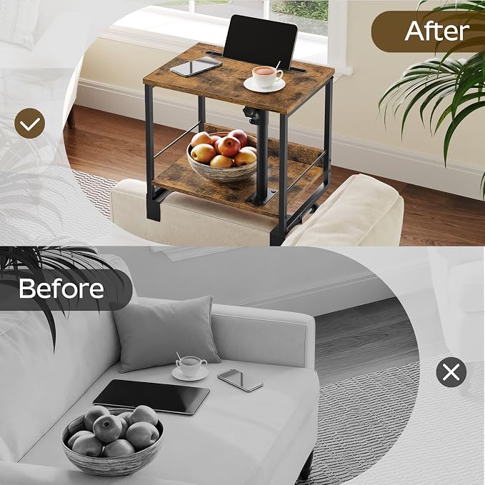 Bedside Shelf, Bed Shelf with 360° Rotating and Height-Adjustable Tray - Image 8