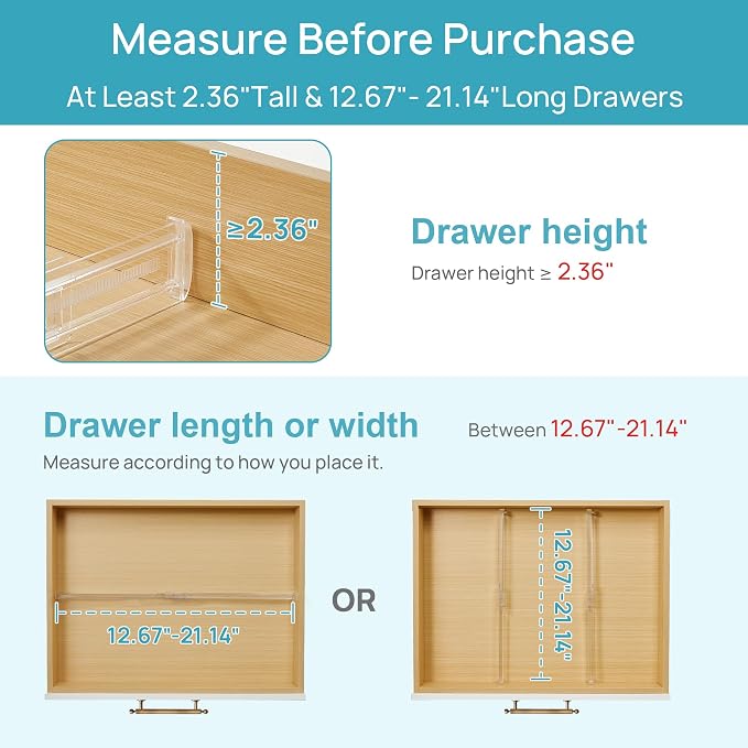 Vtopmart 8 Pack Shallow Drawer Dividers, 2.36" High 12.67"-21.14" Adjustable - Image 3
