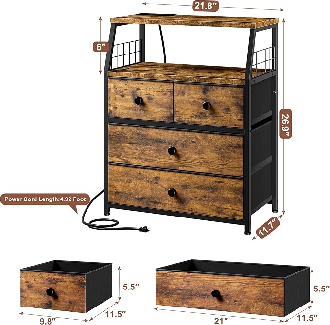 21.8"W Nightstand with Charging Station & LED Lights, Bedside Table with 4 - Image 2