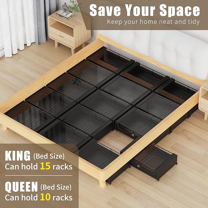 Under Bed Storage with Wheels and Cover, 360° Rolling Under Bed Metal Drawers - Image 7