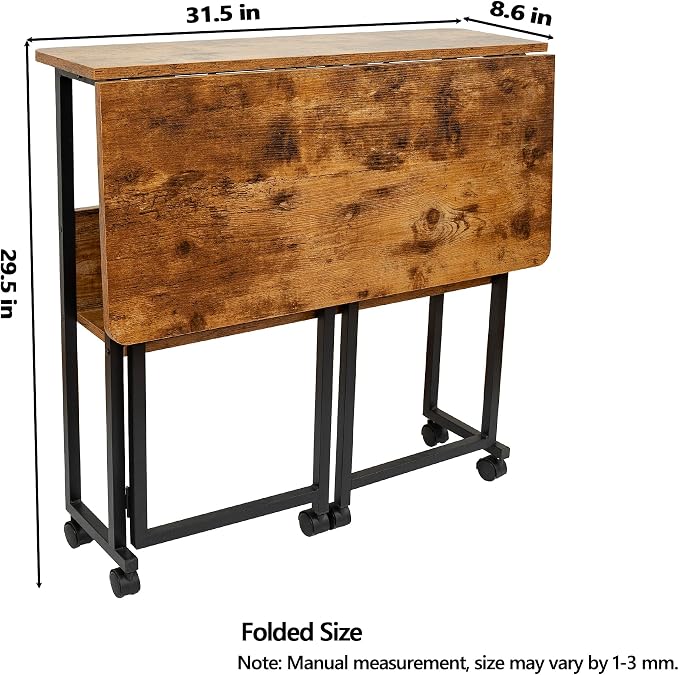 Mobile Foldable Desk w/Wheels and Feet Pads, Foldable Computer Desk, Folding - Image 4