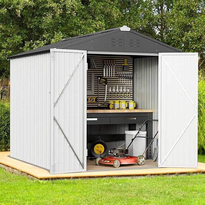 Greesum 6x4FT Outdoor Storage Shed, Utility Tool Shed Metal Storage Garden Shed by BuynowfromGreesum