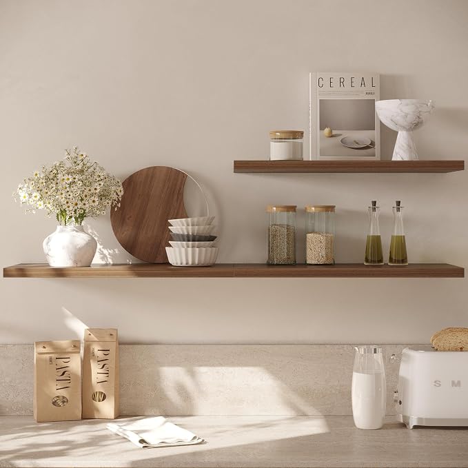 Wall Shelf Set of 3, Walnut Floating Shelves 24 in W x 10 in D x 1 in H - Image 9