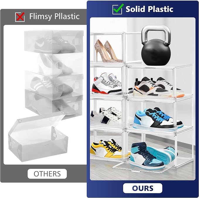 12 Pack Acrylic Shoe Boxes, Size 12 Clear Plastic Stackable Shoe Storage Boxes - Image 5