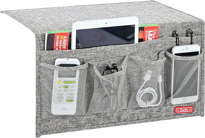 Linen 6 Pockets Bedside Caddy, Bedside Storage Organizer by ZAFIT