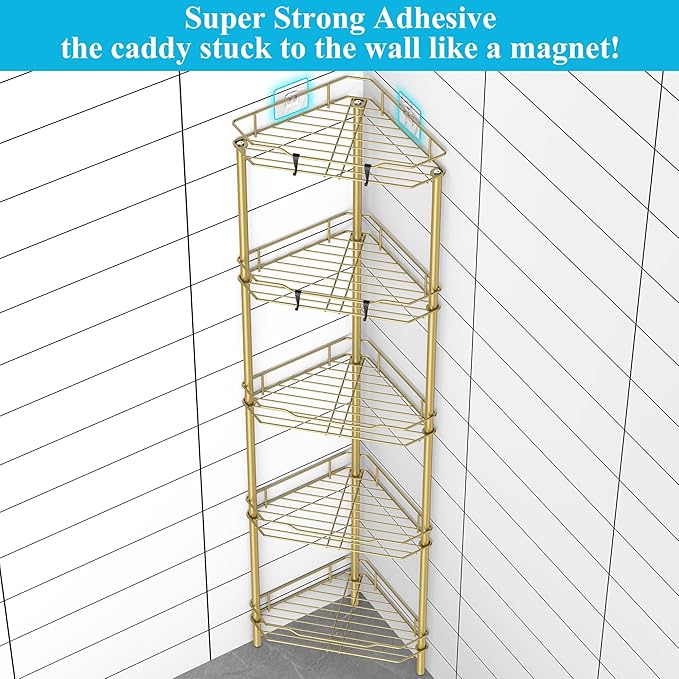 5 Tier Floor Standing Corner Shower Caddy Organizer Shelf - Image 2