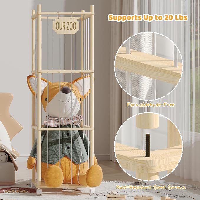 Stuffed Animal Storage with Net Wooden Toy Storage Organizer Stuffed Animal Zoo - Image 8