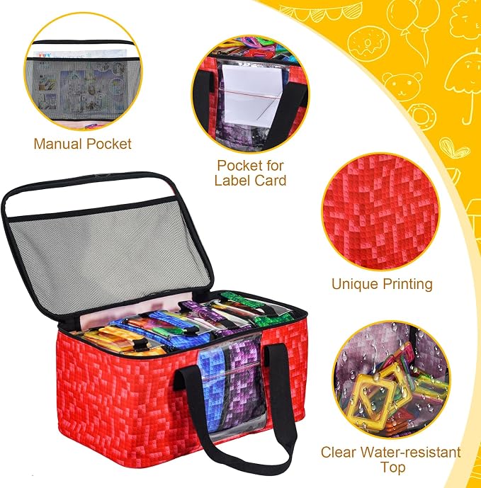 5-Pack Magnetic Tiles Storage Bags Set, Toy Organizer Case, Toy Bricks - Image 3