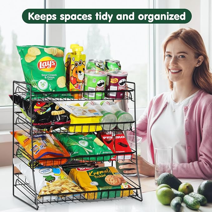 4-Tier Black Stackable Candy Display Rack, Snack Organizer - Image 6