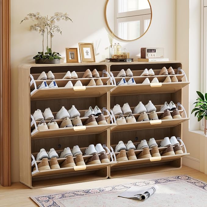 Hidden Shoe Cabinet with Drawer, Free Standing Narrow Shoe Rack Cabinet - Image 7