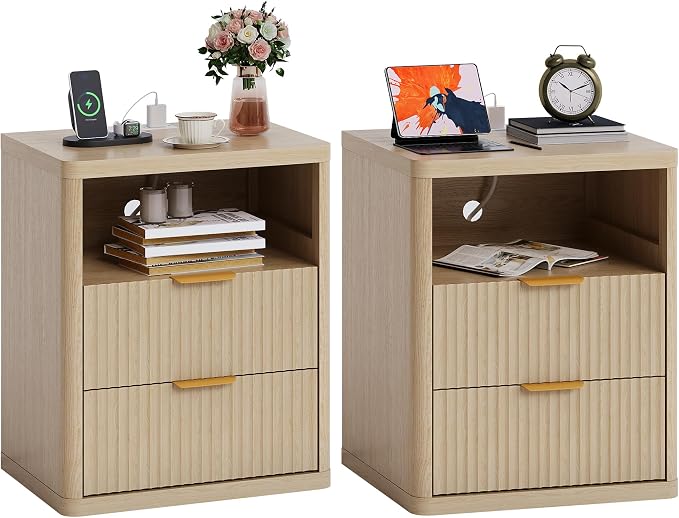 Fluted Nightstand Set of 2 by Boaeatu