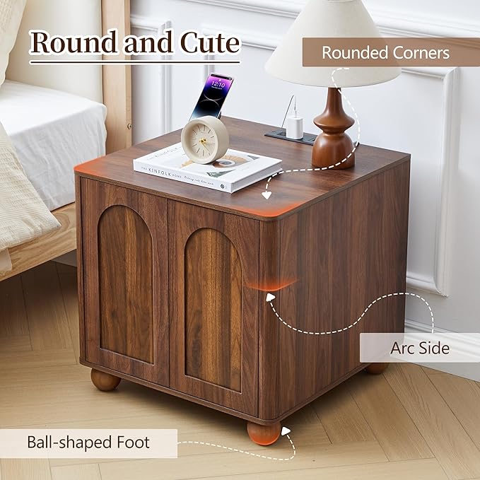 Bed Side Table with Charging Station, Mid Century Modern Nightstand with 2 Doors - Image 5