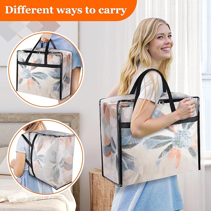 6 Pack Clear Storage Bags for Comforter, Clothes & Bedding, Plastic Blanket - Image 4