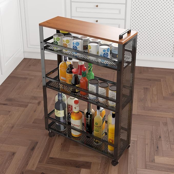 2025 New, Slim Kitchen Storage Cart, 3-Tier Metal Rolling Utility Cart Mesh - Image 5