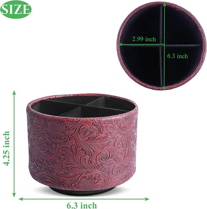 lizimandu Round Leather Art Supply Organizer, Remote Control Holder, 360 Degree - Image 2