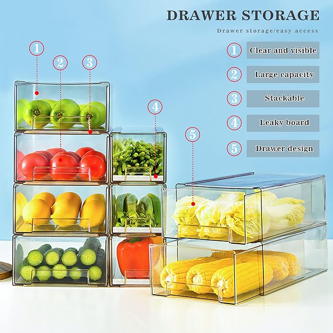 Mano 2Pack Clear Fridge Drawers Pull Out Stackable Refrigerator Drawer - Image 3