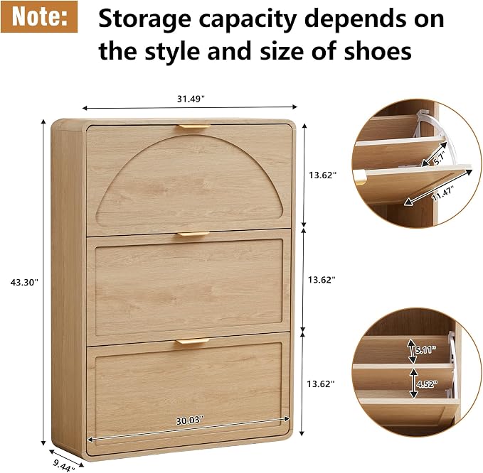 Hidden Shoe Cabinet with Drawer, Free Standing Narrow Shoe Rack Cabinet - Image 2