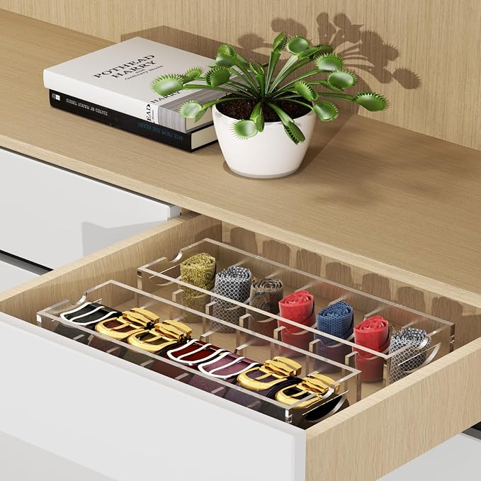 Acrylic Belt Organizer with Dust Cover – Clear Belt Storage Box - Image 3