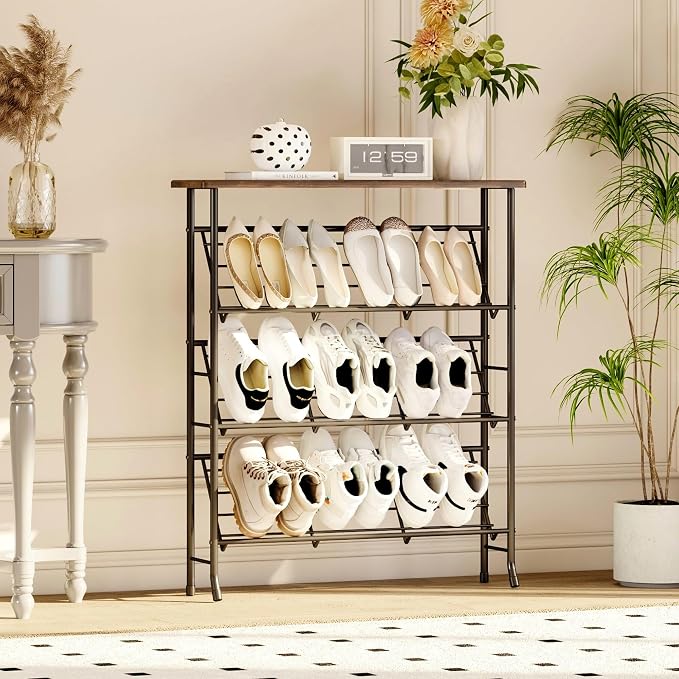 JZM Shoe Rack Storage, Narrow 4 Tier Metal Shoe Storage Shelf, Free Standing - Image 6