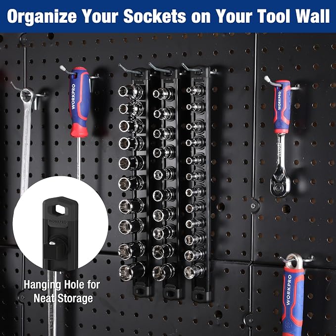 WORKPRO Magnetic Socket Organizer, 3/8-Inch Drive Aluminum Alloy Socket Rail - Image 6