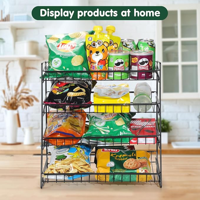 4-Tier Black Stackable Candy Display Rack, Snack Organizer - Image 4