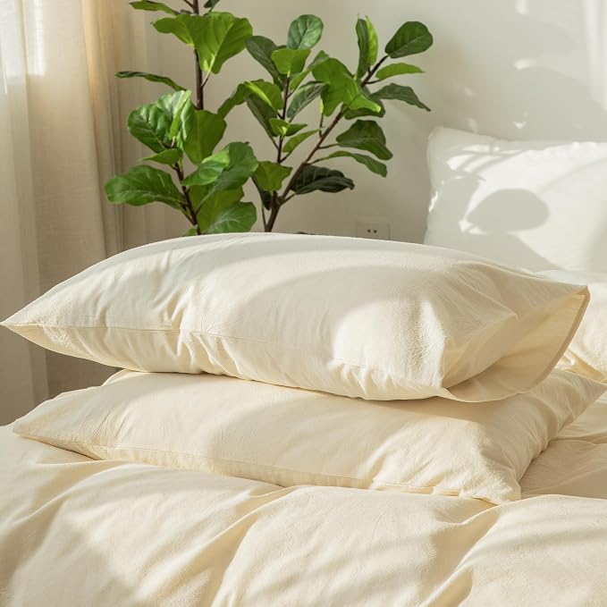 MooMee Bedding Pillowcases Pack of 2 100% Washed Cotton Linen Like Textured by MOOMEE