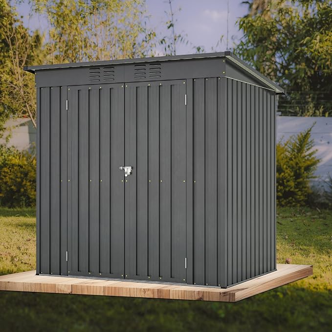 4x6 ft Metal Shed Outdoor Storage Shed, Metal Steel Utility Tool Shed Storage by Thanaddo