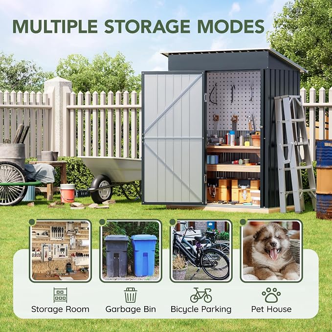 3x5 FT Outdoor Metal Storage Shed, Single Door, 1 Clear Window, Tool Shed - Image 3
