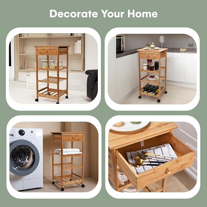 Hallops Kitchen Cart with Drawer and Basket - Image 5